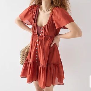 J. CREW Cotton voile tiered button-down beach dress Summer Sun Wildfire